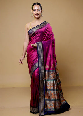 Pink Handloom Bomkai Pure Silk Saree With Blouse Piece