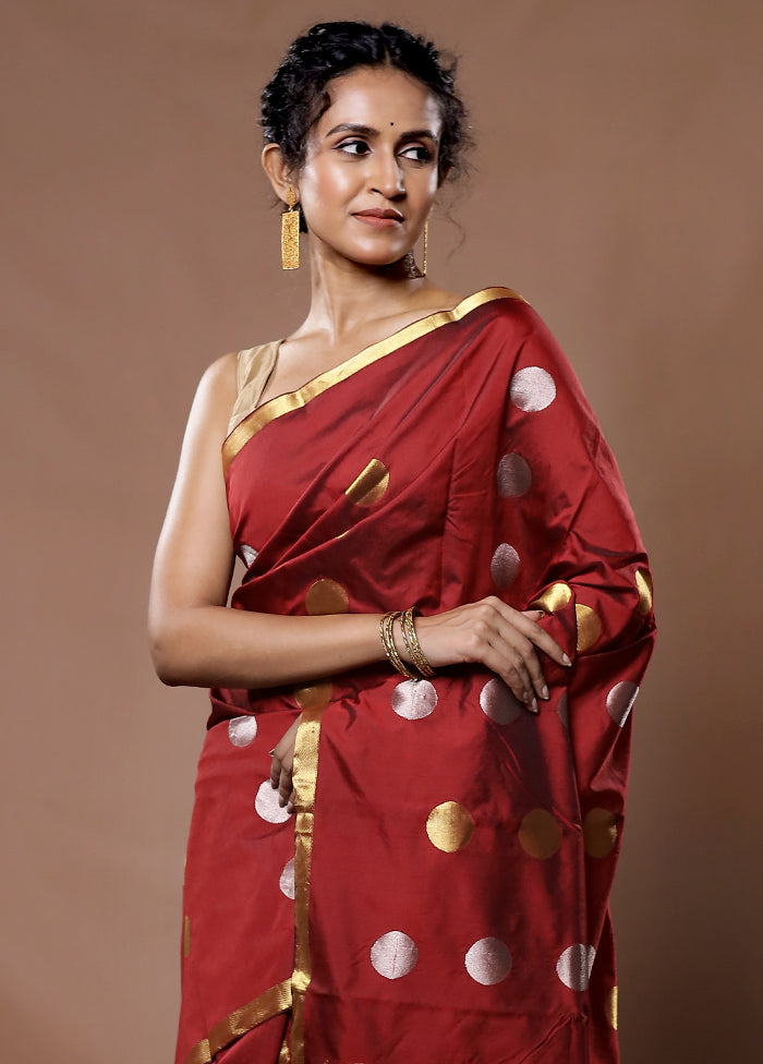 Maroon Kanjivaram Silk Saree With Blouse Piece - Indian Silk House Agencies