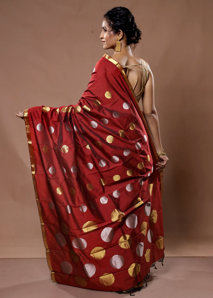 Maroon Kanjivaram Silk Saree With Blouse Piece - Indian Silk House Agencies