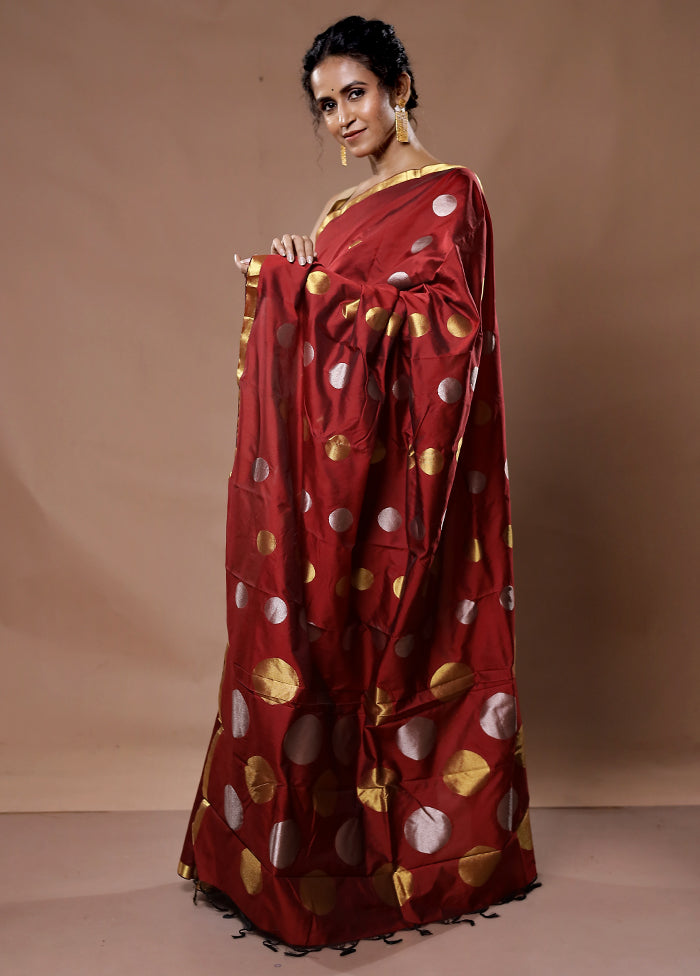 Maroon Kanjivaram Silk Saree With Blouse Piece - Indian Silk House Agencies