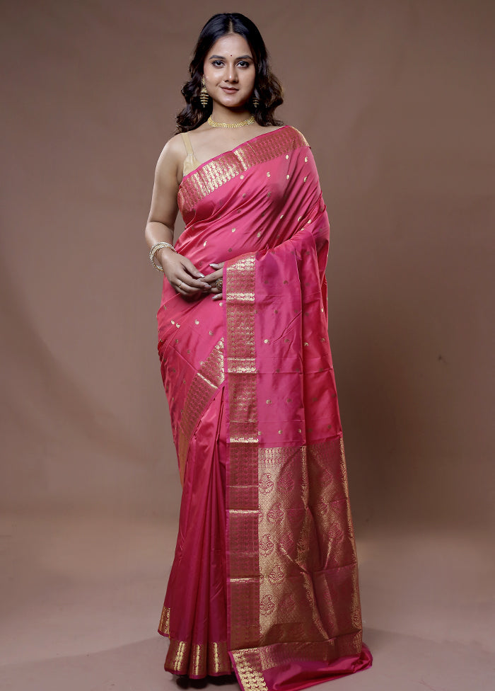 Pink Kanjivaram Silk Saree With Blouse Piece - Indian Silk House Agencies