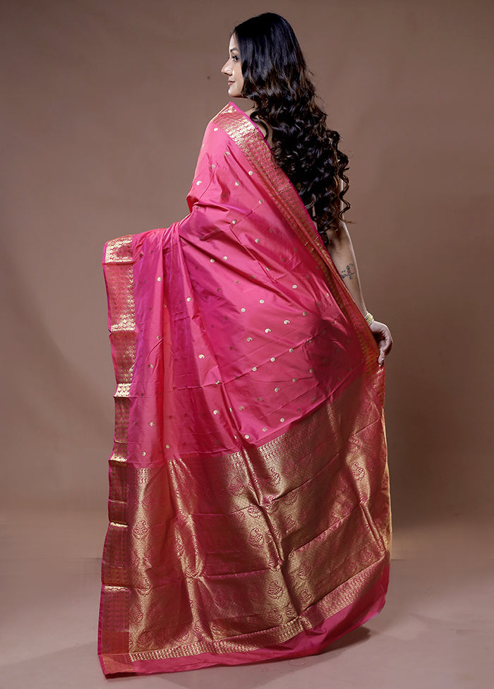 Pink Kanjivaram Silk Saree With Blouse Piece