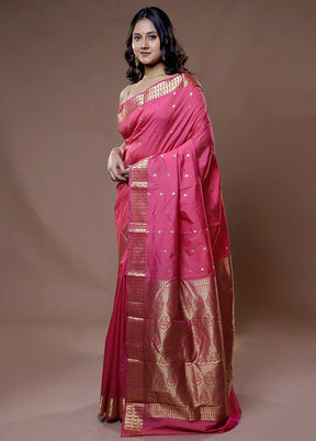 Pink Kanjivaram Silk Saree With Blouse Piece - Indian Silk House Agencies