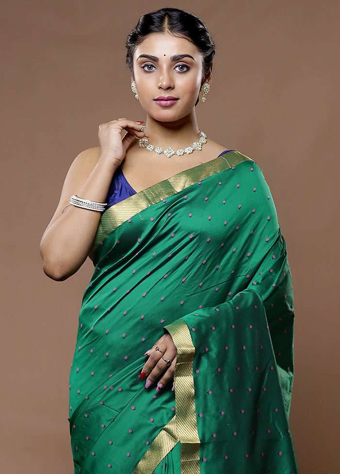 Green Kanjivaram Silk Saree With Blouse Piece - Indian Silk House Agencies