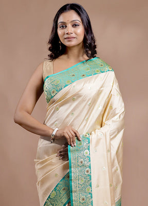 Cream Katan Pure Silk Saree With Blouse Piece - Indian Silk House Agencies