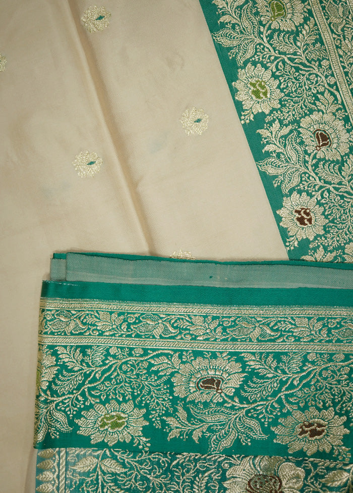 Cream Katan Pure Silk Saree With Blouse Piece - Indian Silk House Agencies