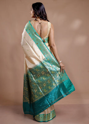 Cream Katan Pure Silk Saree With Blouse Piece - Indian Silk House Agencies