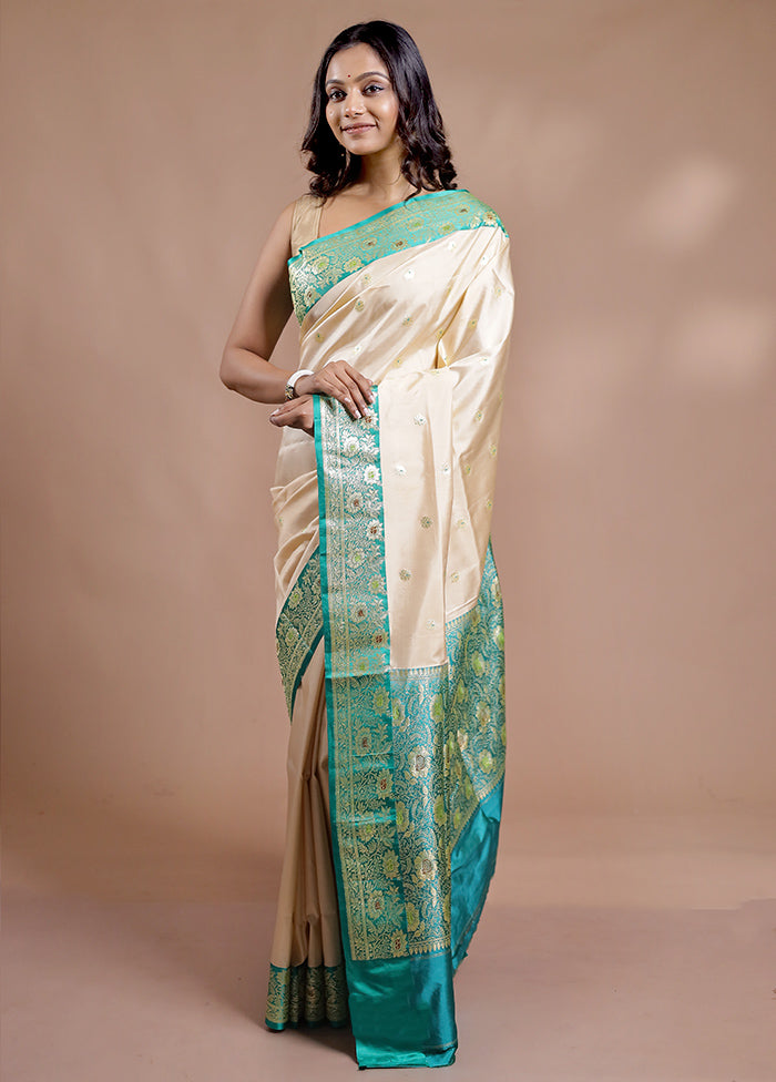 Cream Katan Pure Silk Saree With Blouse Piece - Indian Silk House Agencies