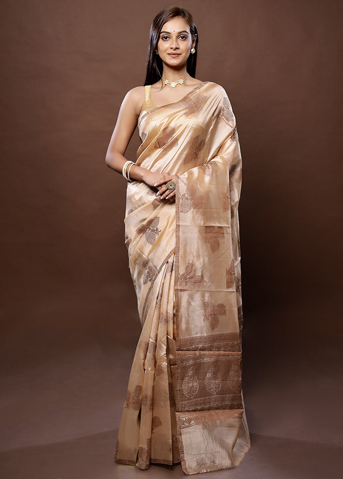 Cream Tussar Silk Saree With Blouse Piece