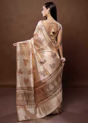 Cream Tussar Silk Saree With Blouse Piece