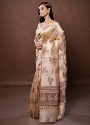 Cream Tussar Silk Saree With Blouse Piece