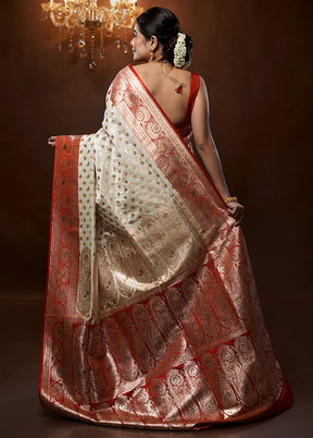 Cream Banarasi Silk Saree With Blouse Piece