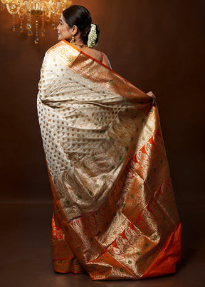 Cream Banarasi Silk Saree With Blouse Piece - Indian Silk House Agencies