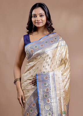 Cream Banarasi Silk Saree With Blouse Piece - Indian Silk House Agencies