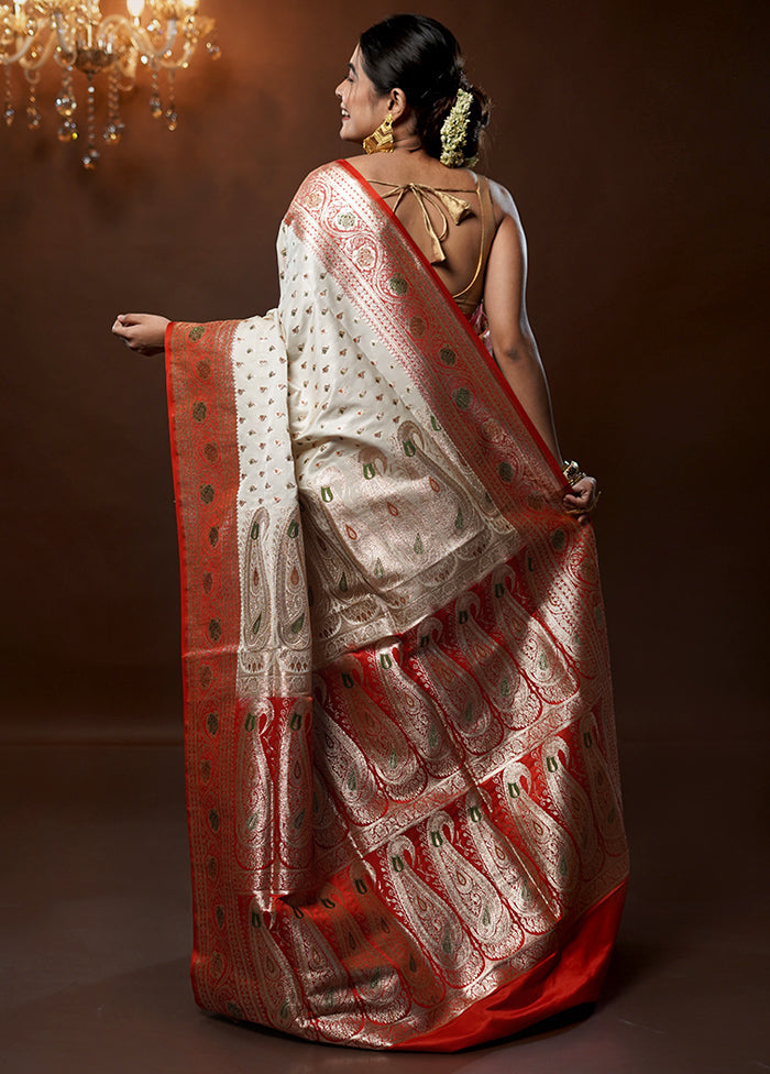 Cream Banarasi Silk Saree With Blouse Piece