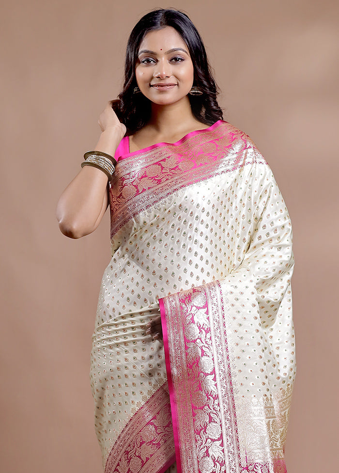 Cream Banarasi Silk Saree With Blouse Piece - Indian Silk House Agencies