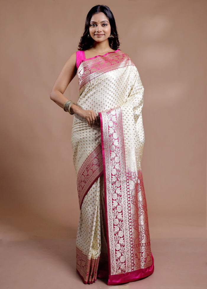 Cream Banarasi Silk Saree With Blouse Piece - Indian Silk House Agencies