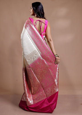 Cream Banarasi Silk Saree With Blouse Piece - Indian Silk House Agencies