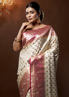 Cream Banarasi Silk Saree With Blouse Piece