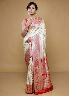 Cream Banarasi Silk Saree With Blouse Piece