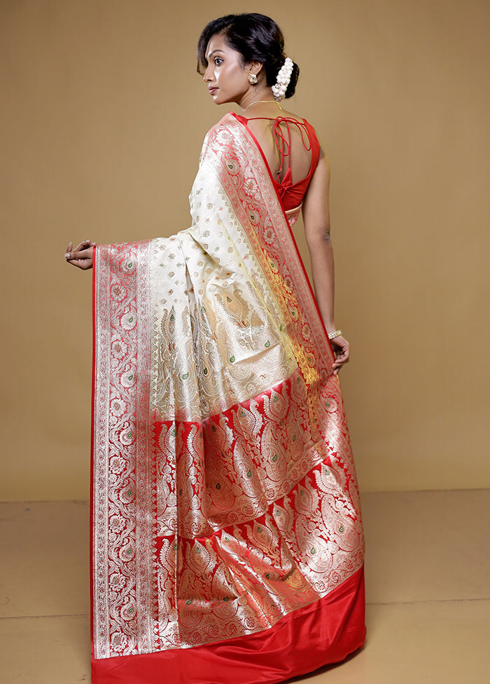 Cream Banarasi Silk Saree With Blouse Piece