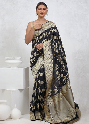 Black Katan Pure Silk Saree With Blouse Piece - Indian Silk House Agencies