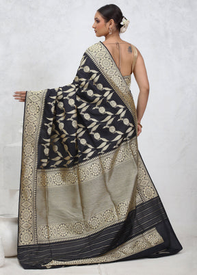 Black Katan Pure Silk Saree With Blouse Piece - Indian Silk House Agencies