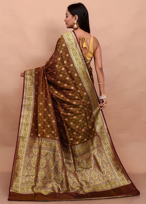 Brown Tanchoi Banarasi Silk Saree With Blouse Piece - Indian Silk House Agencies