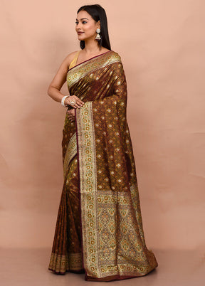 Brown Tanchoi Banarasi Silk Saree With Blouse Piece - Indian Silk House Agencies