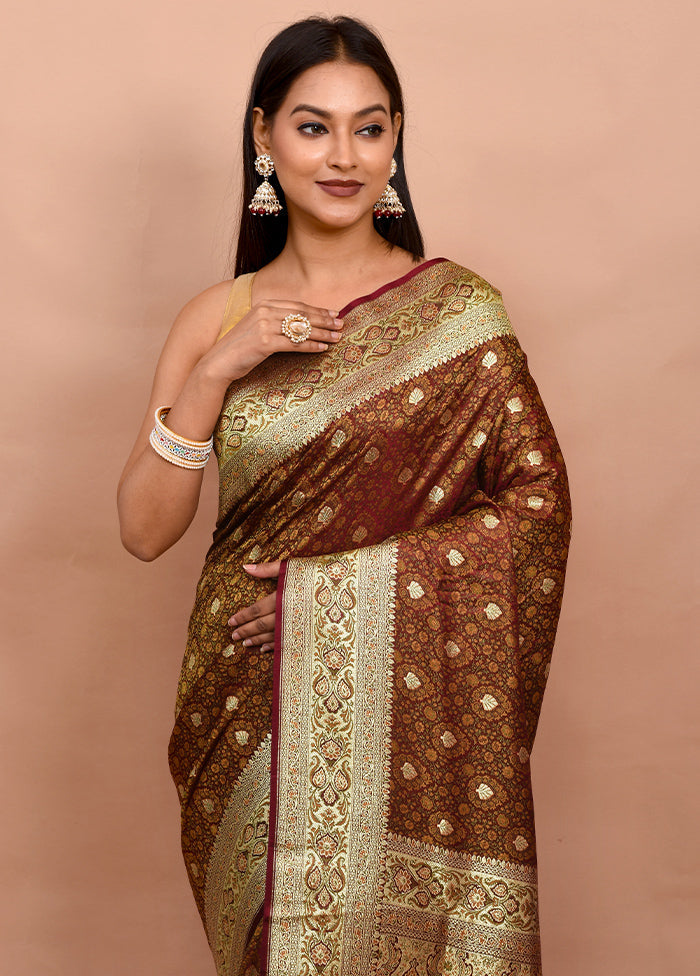 Brown Tanchoi Banarasi Silk Saree With Blouse Piece - Indian Silk House Agencies