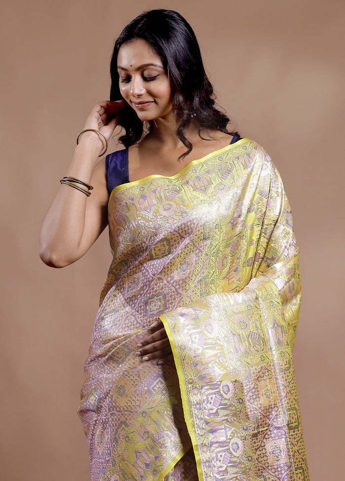 Cream Jamewar Banarasi Pure Silk Saree With Blouse Piece - Indian Silk House Agencies