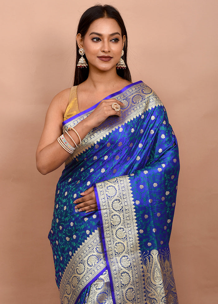 Blue Tanchoi Banarasi Silk Saree With Blouse Piece - Indian Silk House Agencies