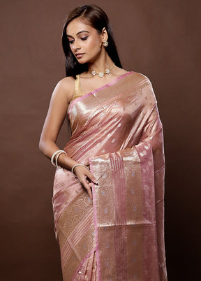 Pink Handloom Tissue Pure Silk Saree With Blouse Piece