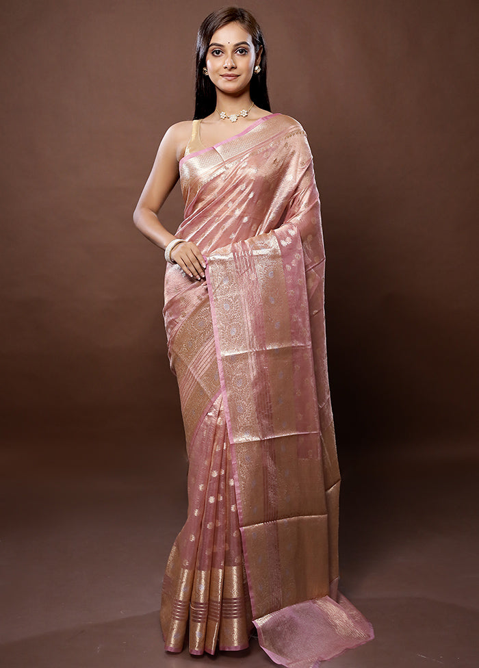 Pink Handloom Tissue Pure Silk Saree With Blouse Piece