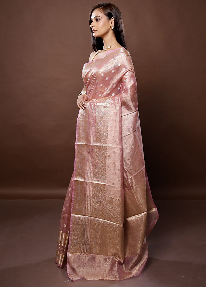 Pink Handloom Tissue Pure Silk Saree With Blouse Piece