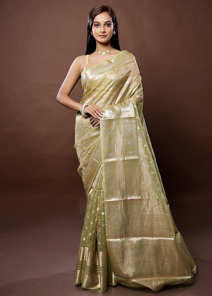 Green Handloom Tissue Pure Silk Saree With Blouse Piece - Indian Silk House Agencies