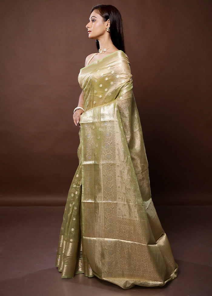 Green Handloom Tissue Pure Silk Saree With Blouse Piece