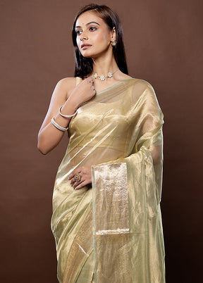 Golden Handloom Tissue Pure Silk Saree With Blouse Piece