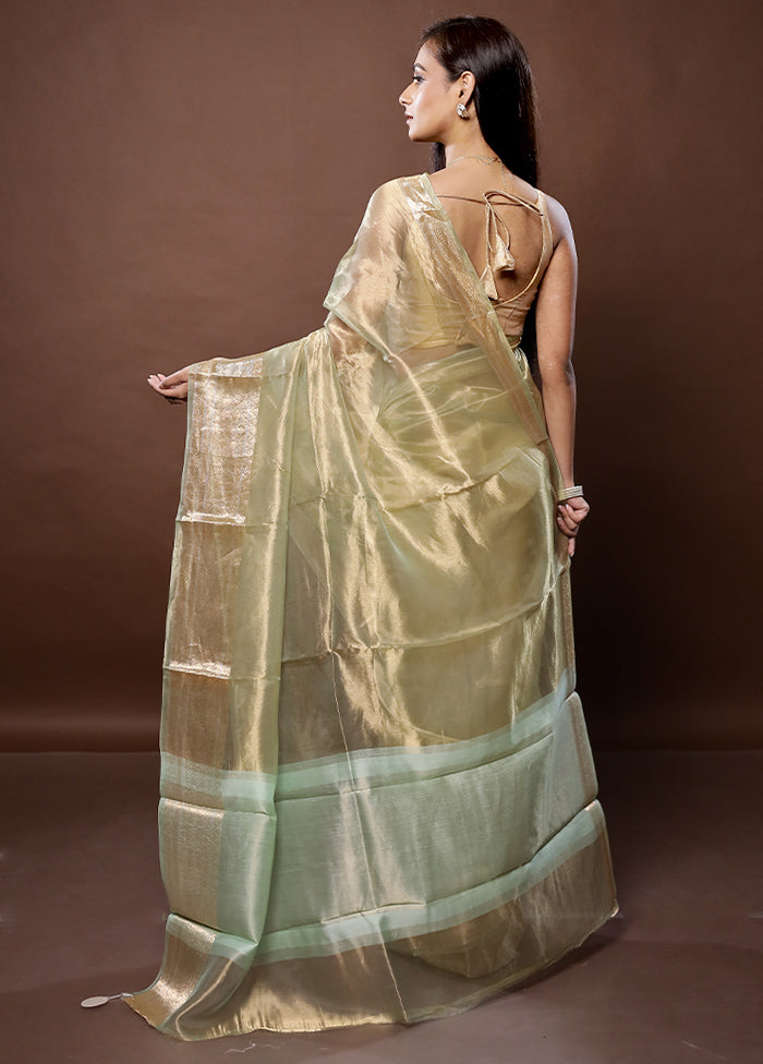 Golden Handloom Tissue Pure Silk Saree With Blouse Piece