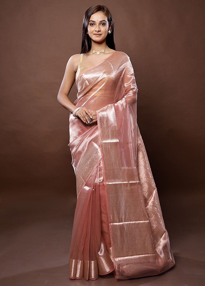 Pink Handloom Tissue Pure Silk Saree With Blouse Piece