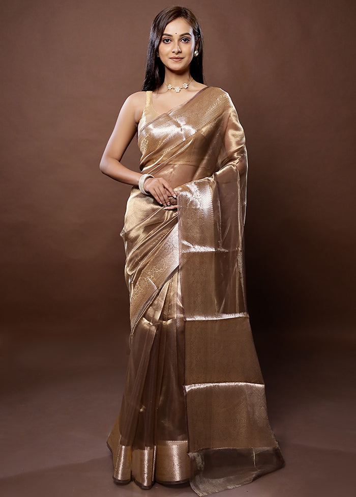 Brown Handloom Tissue Pure Silk Saree With Blouse Piece - Indian Silk House Agencies