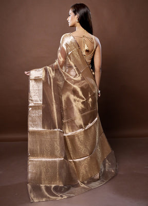 Brown Handloom Tissue Pure Silk Saree With Blouse Piece