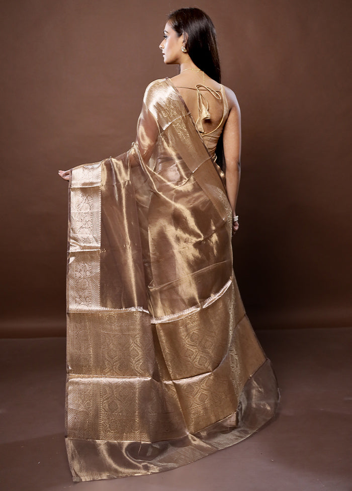 Brown Handloom Tissue Pure Silk Saree With Blouse Piece - Indian Silk House Agencies