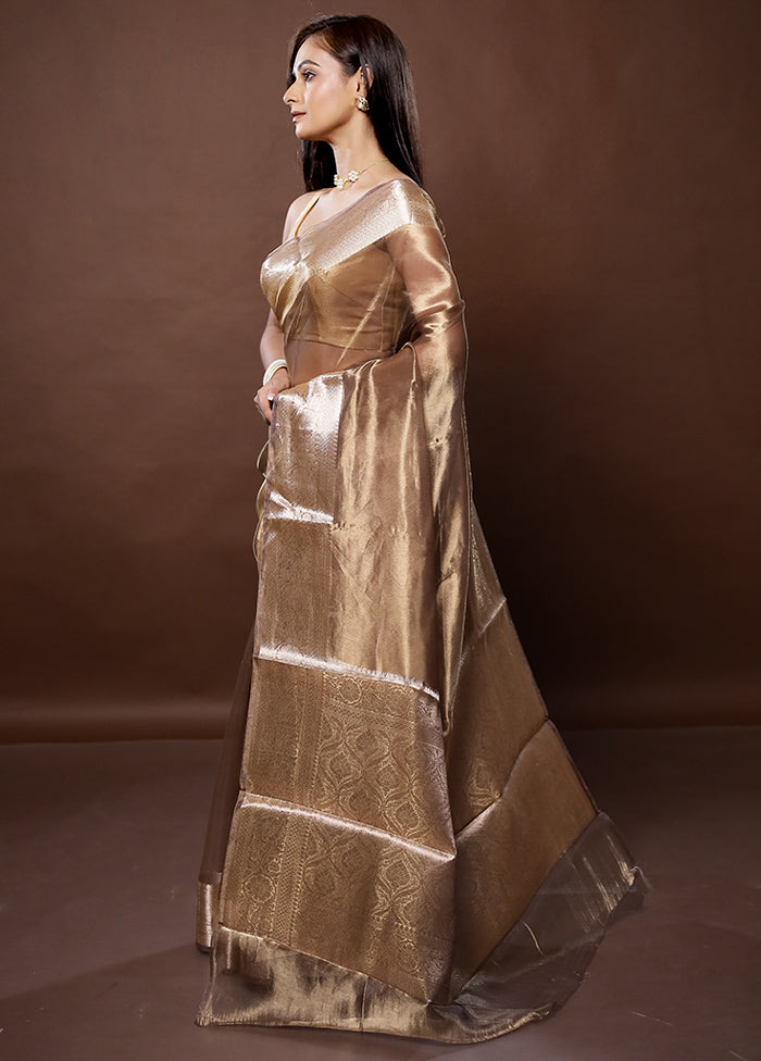 Brown Handloom Tissue Pure Silk Saree With Blouse Piece - Indian Silk House Agencies