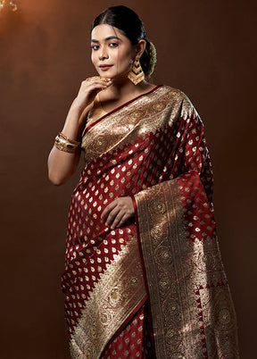 Maroon Banarasi Silk Saree With Blouse Piece - Indian Silk House Agencies