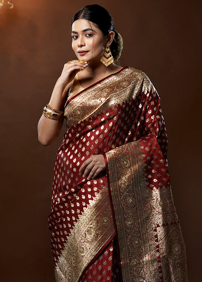 Maroon Banarasi Silk Saree With Blouse Piece - Indian Silk House Agencies