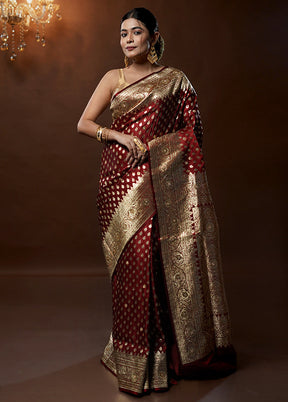 Maroon Banarasi Silk Saree With Blouse Piece - Indian Silk House Agencies