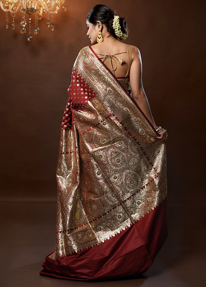 Maroon Banarasi Silk Saree With Blouse Piece