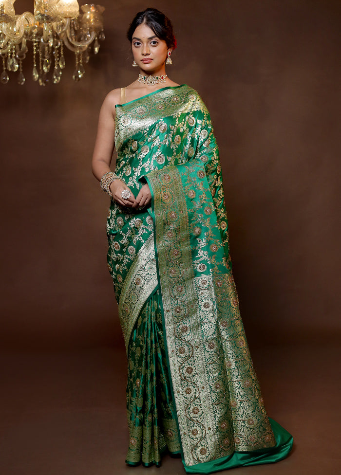 Green Banarasi Silk Saree With Blouse Piece