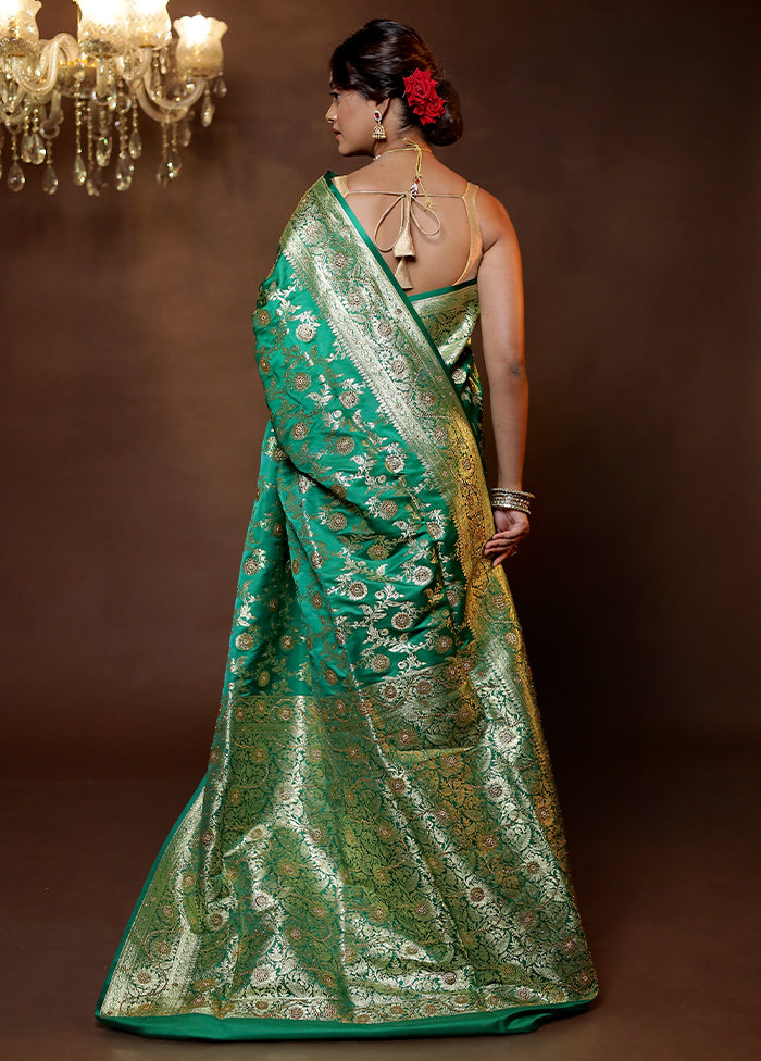 Green Banarasi Silk Saree With Blouse Piece